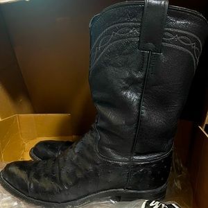 Justin Ostrich Cowboy Boots Black Men sz 7 Women sz 9
